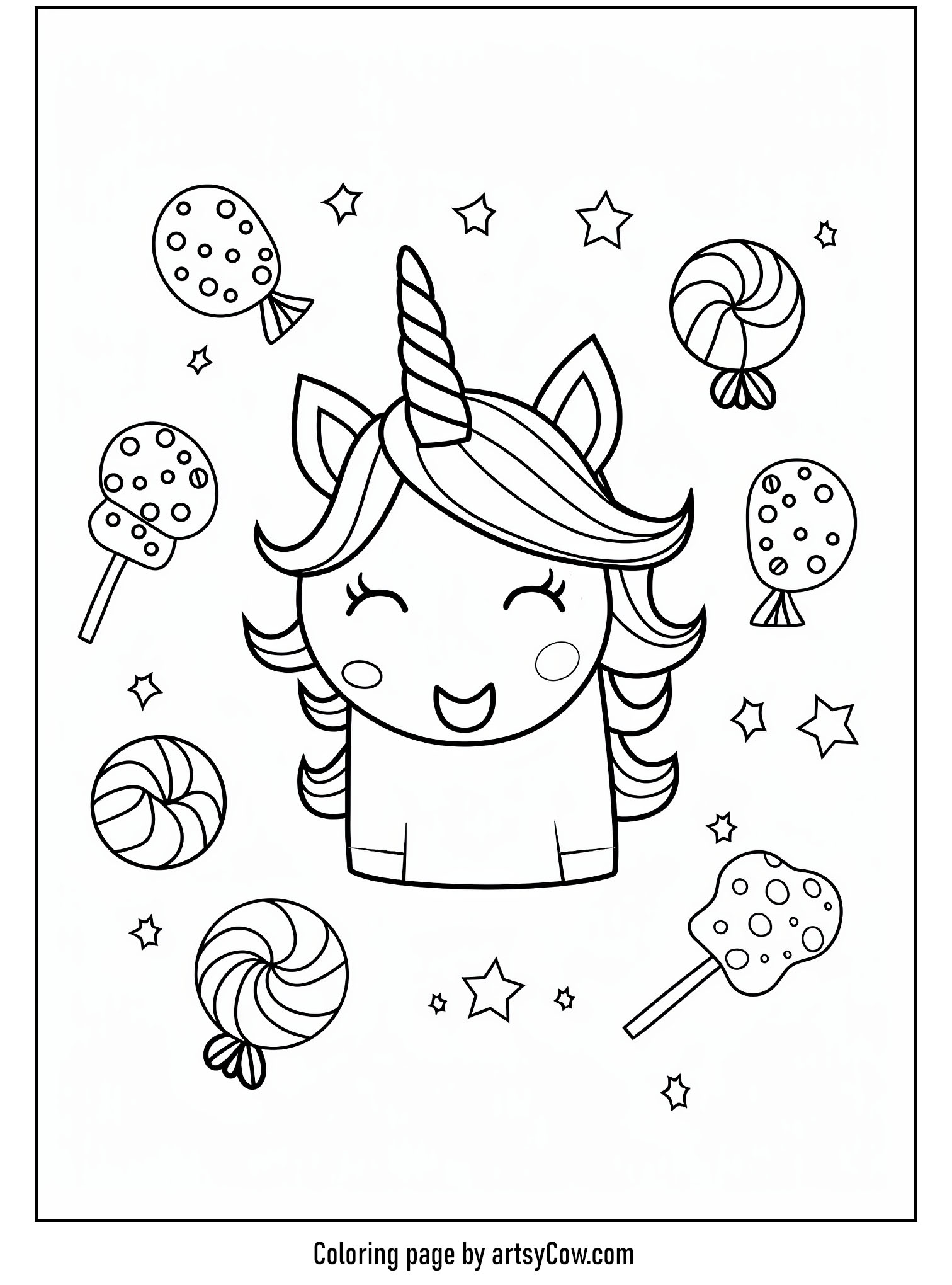 Unicorn in Candyland Coloring Page